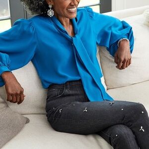 Chico’s Long-Sleeve Crepe Tie-Neck Blouse NEW!